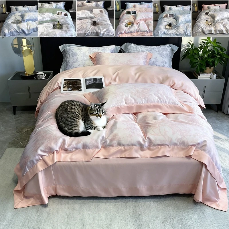 2025 New Summer Ice Silk Light Luxury Bedding Set Wash Skin-Friendly Breathable Duvet Cover for Single Double Ded Juego De Cama