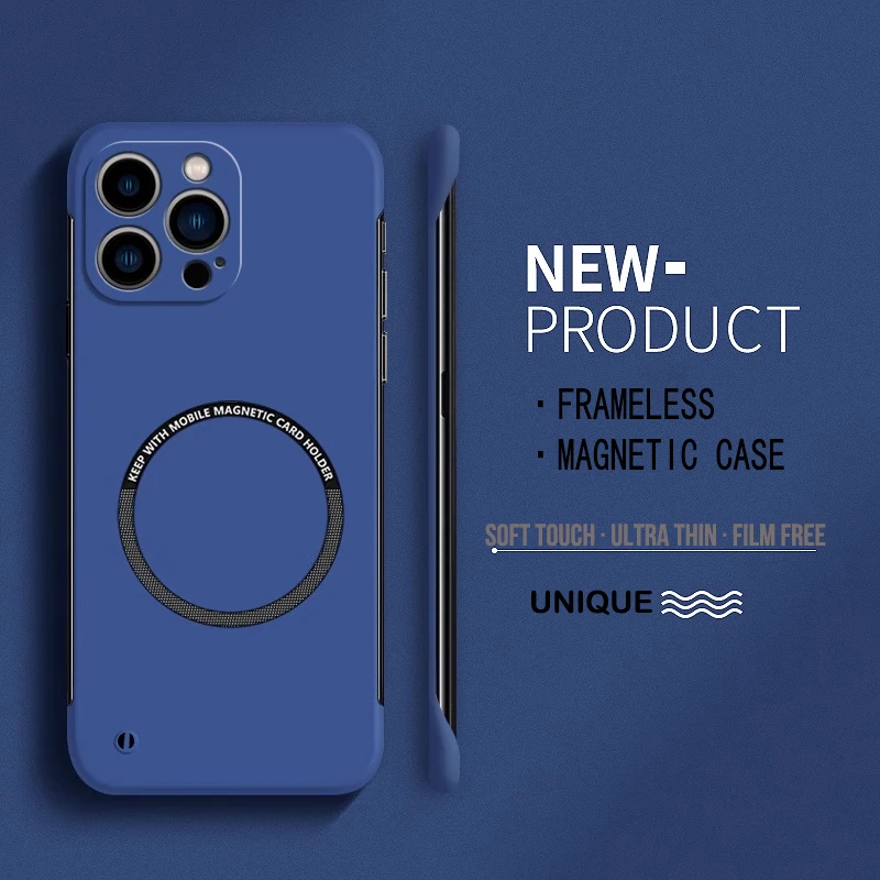 【IJzeren plaatlijm op oppervlak】Ultradunne harde magnetische frameloze telefoonhoes voor iPhone 15 14 Pro Max 13 12 Mini 11 Pro Max Cover