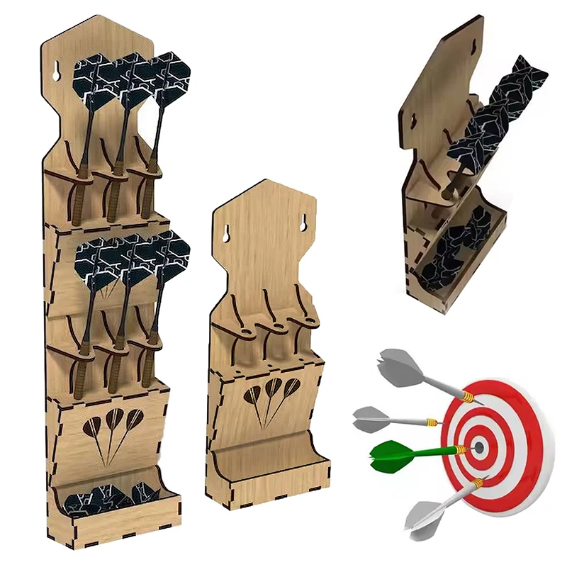 ZZ Wooden Wall Mounted Dart Holder Stand Space-Saving With Storage Case Display Stand For Dart Enthusiasts Home Office Game Room
