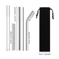 Reusable Metal Straws Set 304 Stainless Steel Drinking Straw for Bubble Tea with Bursh Portable Bag Eco Friendly Products