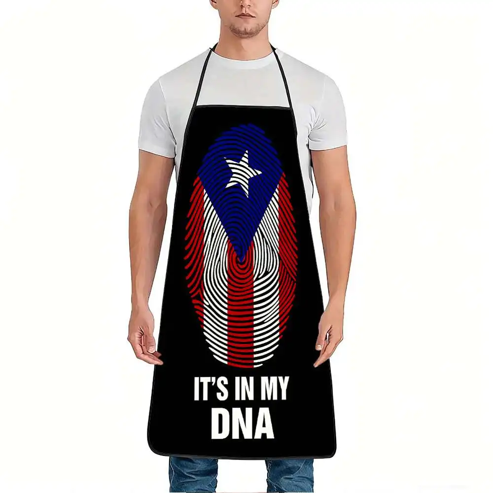 1pc Puerto Rico Flag Fingerprint Print Apron, Durable and Easy to Clean, Adjustable Waistband, Polyester Material, for Kitchen C