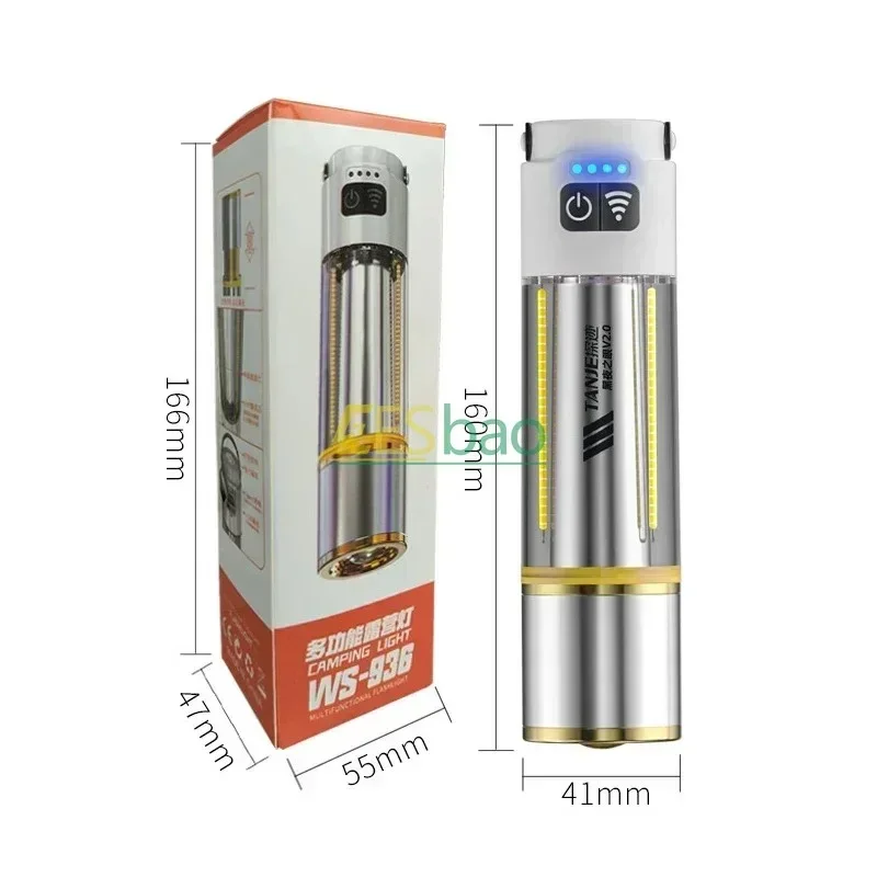 Portable Camping Flashlight USB Rechargeable Telescopic Zoom LED with Stepless Dimmable Portable Tent Fishing Emergency Lantern