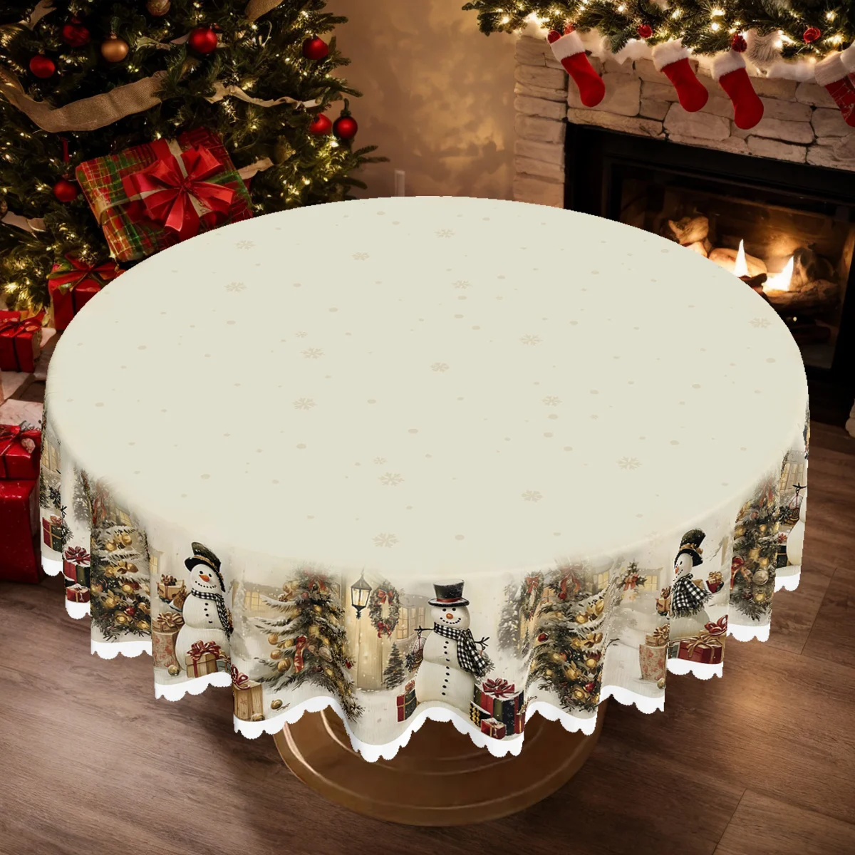 1 piece, Christmas themed tablecloth, Christmas tree snowman winter snow tablecloth, edge embossing process