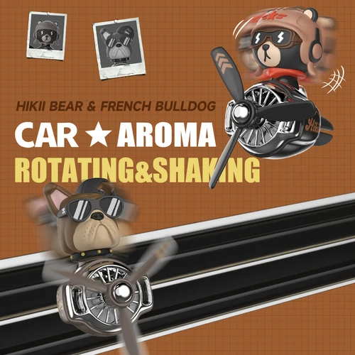 Imagen 2 del producto Difusor de aroma de fragancia para hombres, ambientadores de aire para coche, piloto giratorio, bulldog, oso, accesorios de ventilación, decoración divertida y fresca