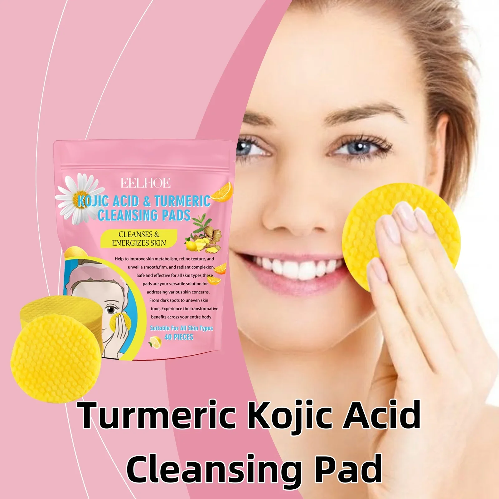 Turmeric Kojic Acid Cleansing Pad Facial Clean Cotton Pads Fade Acne Exfoliate Gently Moisturize The Skin Facial Care Product