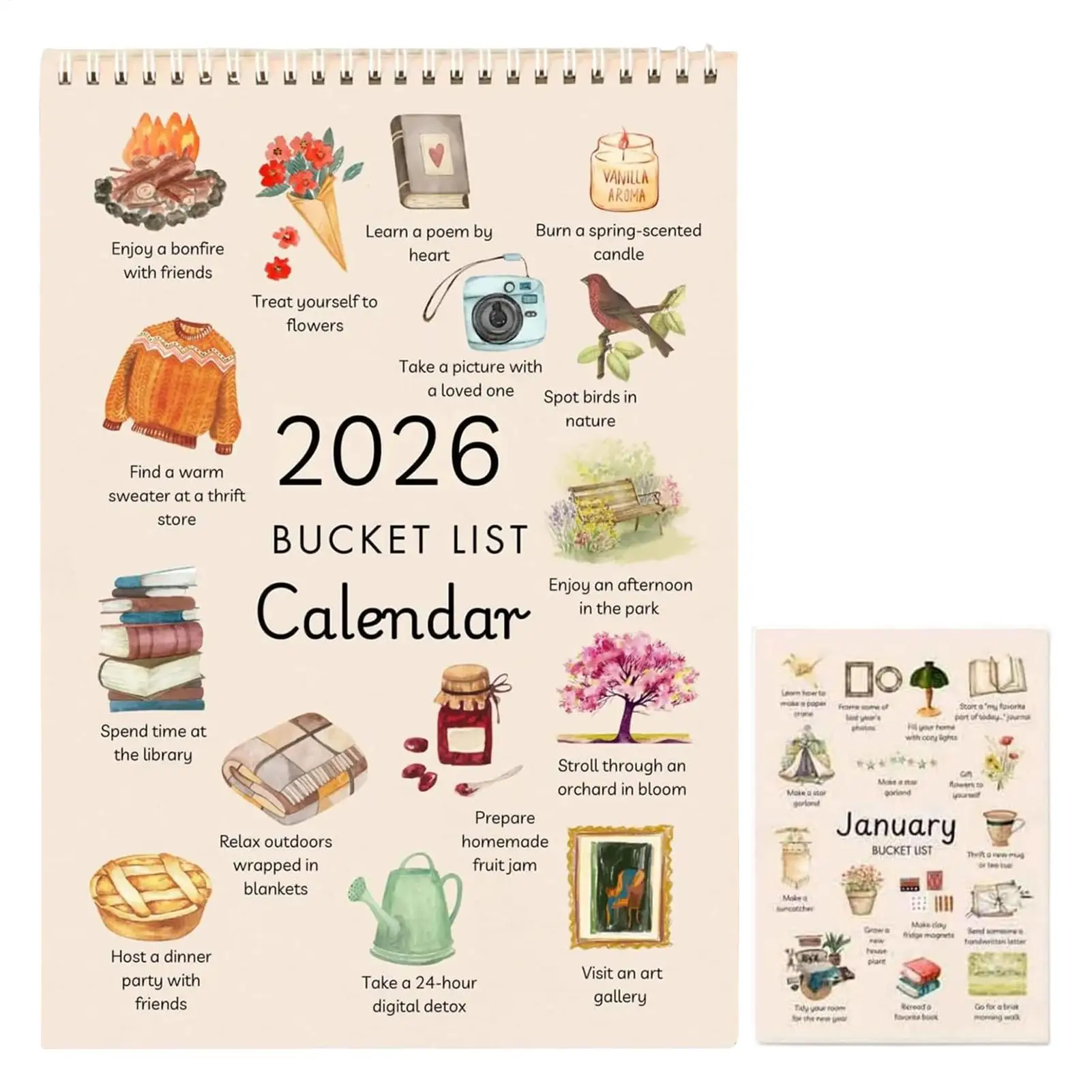 

2026 Wall Calendar 12-Month WishList Calendar Inspirational Goal Planner With Motivational Illustration Monthly List Wall Decor