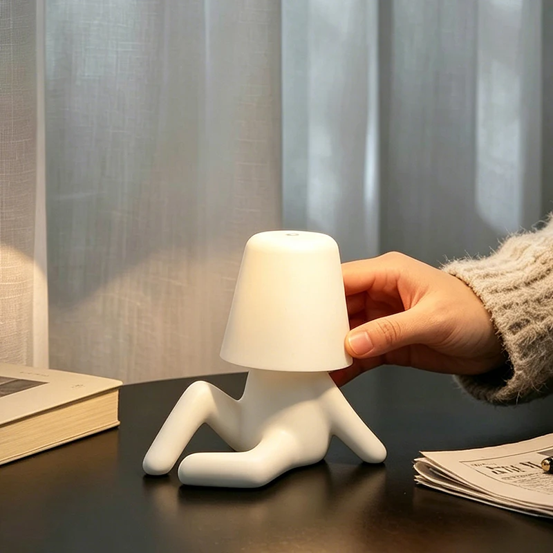 Novelty Squat Abstract Human Resin Mini Touch Table Lamp Warm Night Light for Bedroom Office Desk Modern Table Decor Ornament