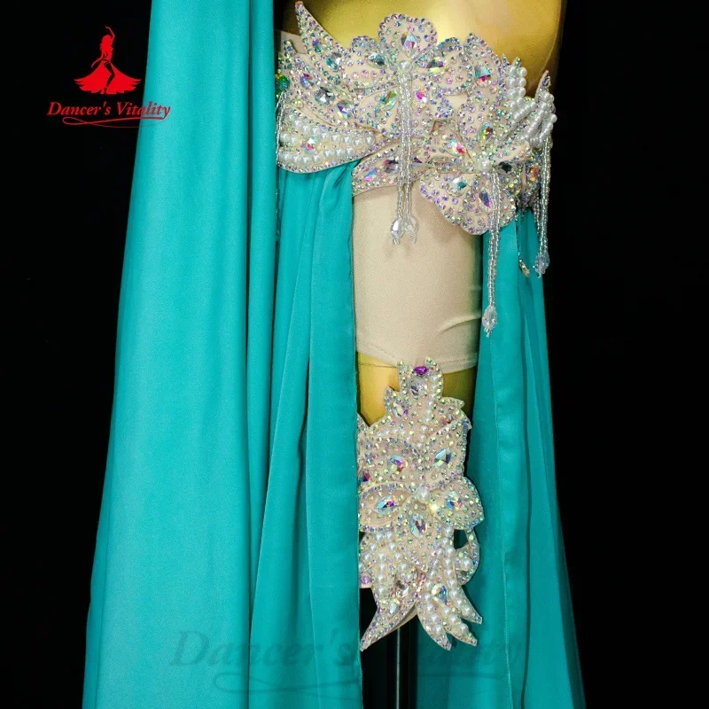 Bellydance Set High-end Customize Pearl AB Stones Bra+Wrapped Hips Long Skirt Dancer's Vitality Adult&Child Performance Clothing