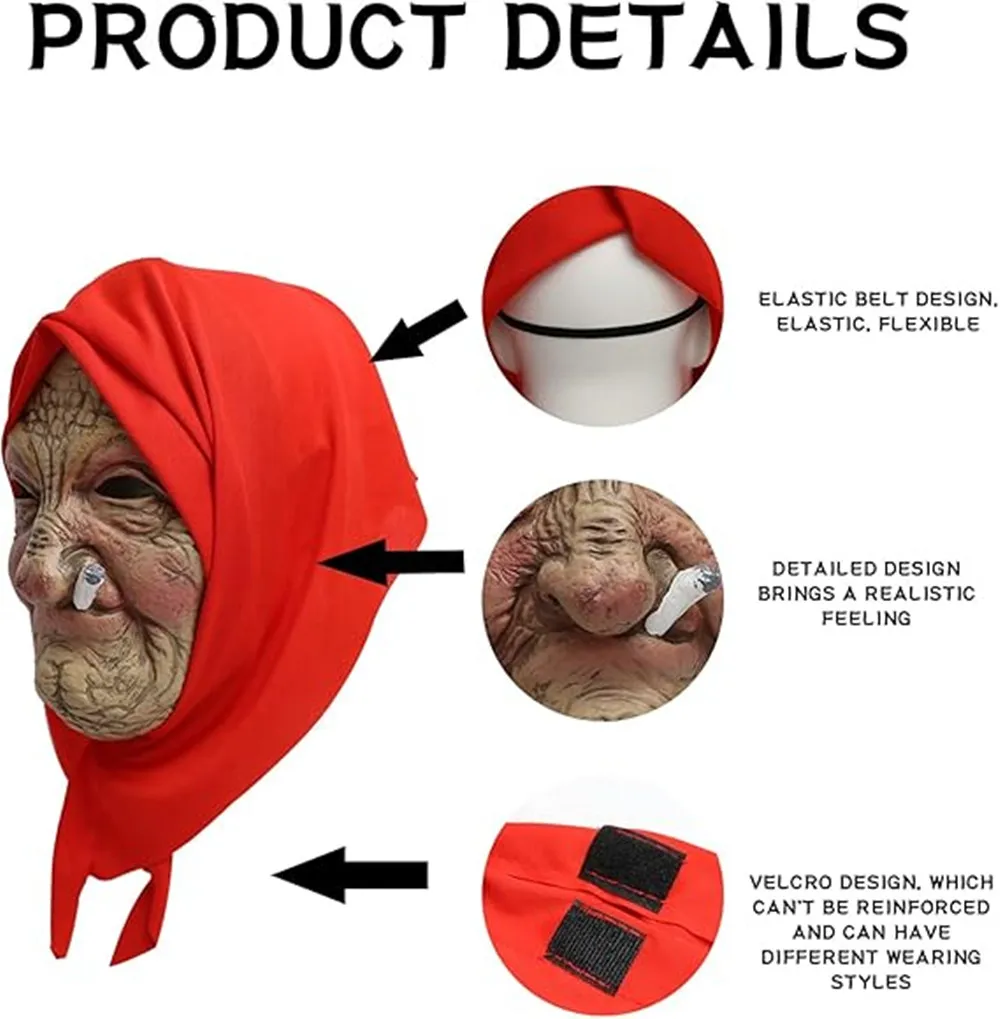 Realistische Alte-Frau-Maske Gruselige Oma-Masken für Erwachsene Halloween-Kostüm Cosplay Latex-Requisiten – Detail 2