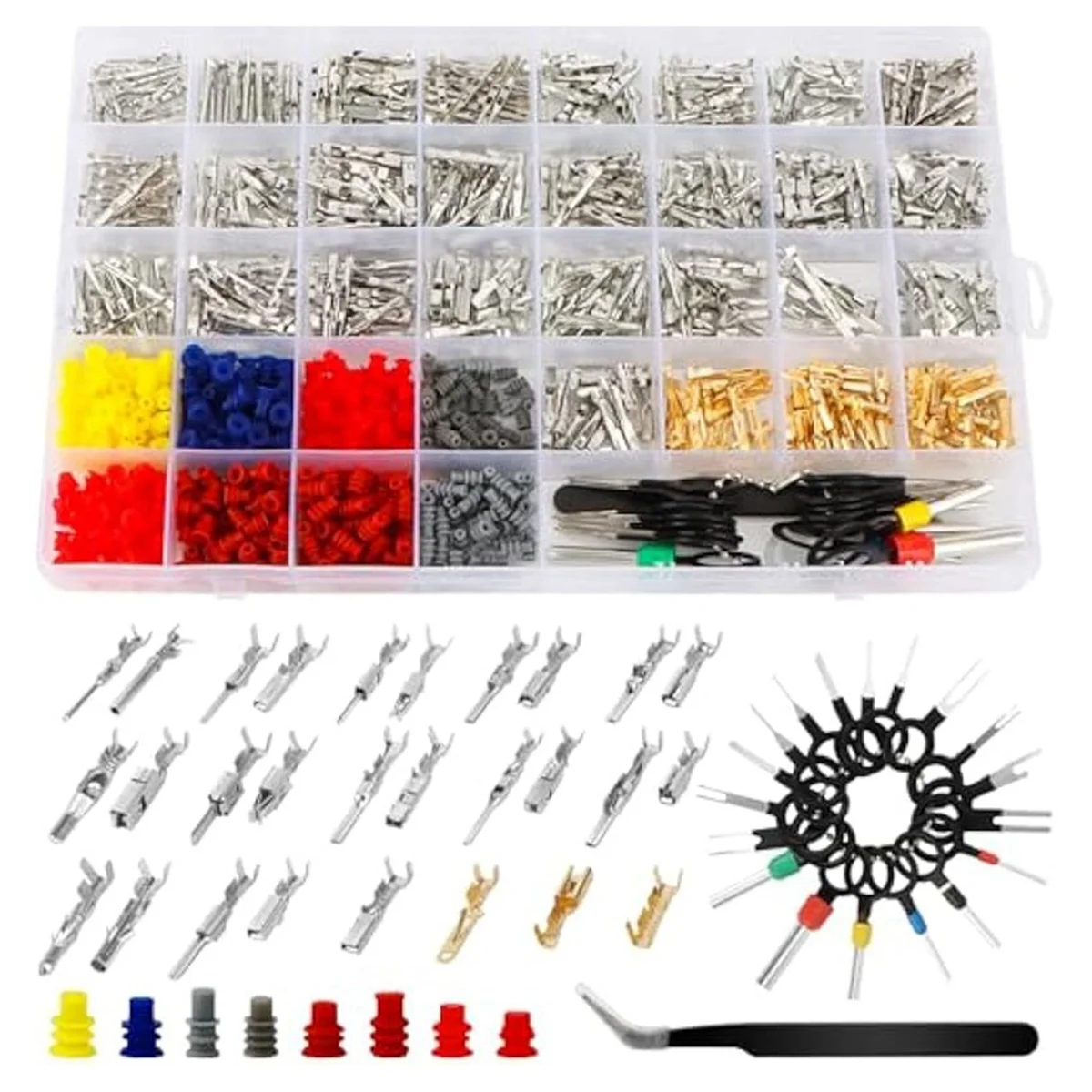 A02Q-969 pezzi Kit connettori pin automobilistici, 28 tipi di kit connettori pin terminali elettrici Connettore cavo maschio e femmina