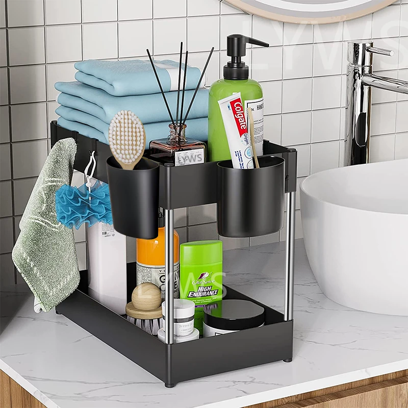 Under Bathroom Sink Storage 2 Tier Drawer Organizer Bath Collection Sliding Baskets Under Sink Cabinet Storage Cosmetics Storage