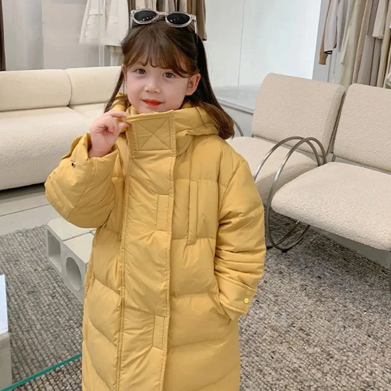 Girls Winter Jacket Outwear Children Down Cotton-padded Long Girl Clothes Warm Coat Hooded Snowsuit for Kids Parka