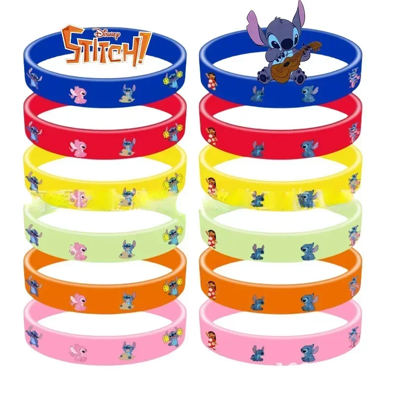 12pcs Disney Stitch Silicone Wristband Mickey Basketball Wrist Strap Bracelet Silicone Bracelets Sports Wristbands Anime Jewelry