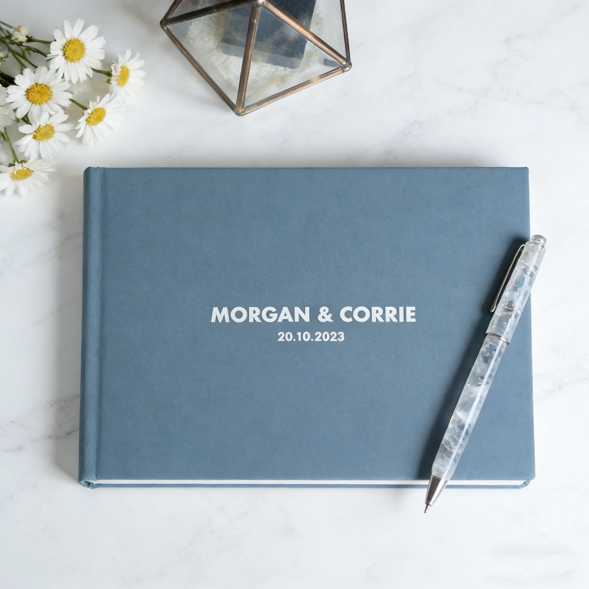 

Horizontal Gold Foil Wedding Guest Book | Personalized Cursive Name Hardcover Guest Book | Wedding Photo Booth Memory Album & Si