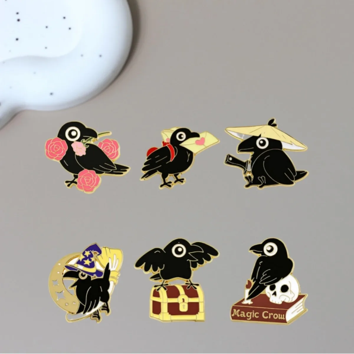 Cute Cartoon Black Crow Enamel Brooch Creative Animal Bird Adorkable Lapel Pin Badge Backpack Clothing Hat Accessories
