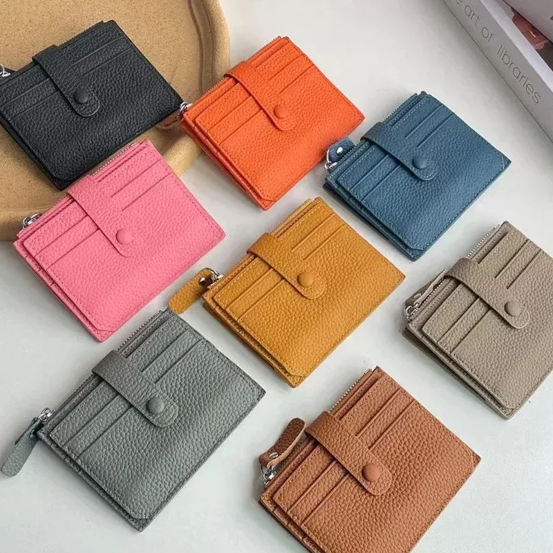 Genuine Leather Wallet For Women New Lady Zipper Purse Leather Buckle multi-card Position Card Holder Bag