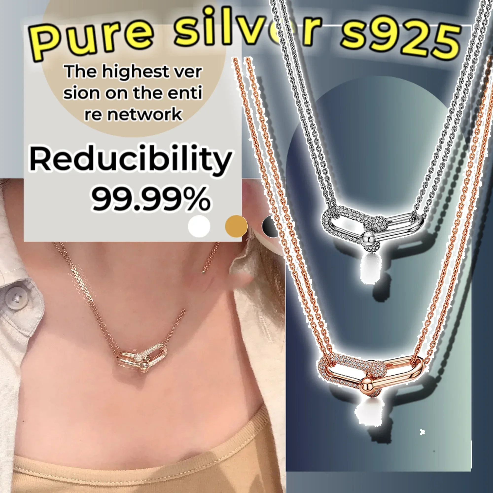 

Pure silver s925 interlocking necklace with diamonds, French high-end temperament shining, commemorative surprise gift necklace
