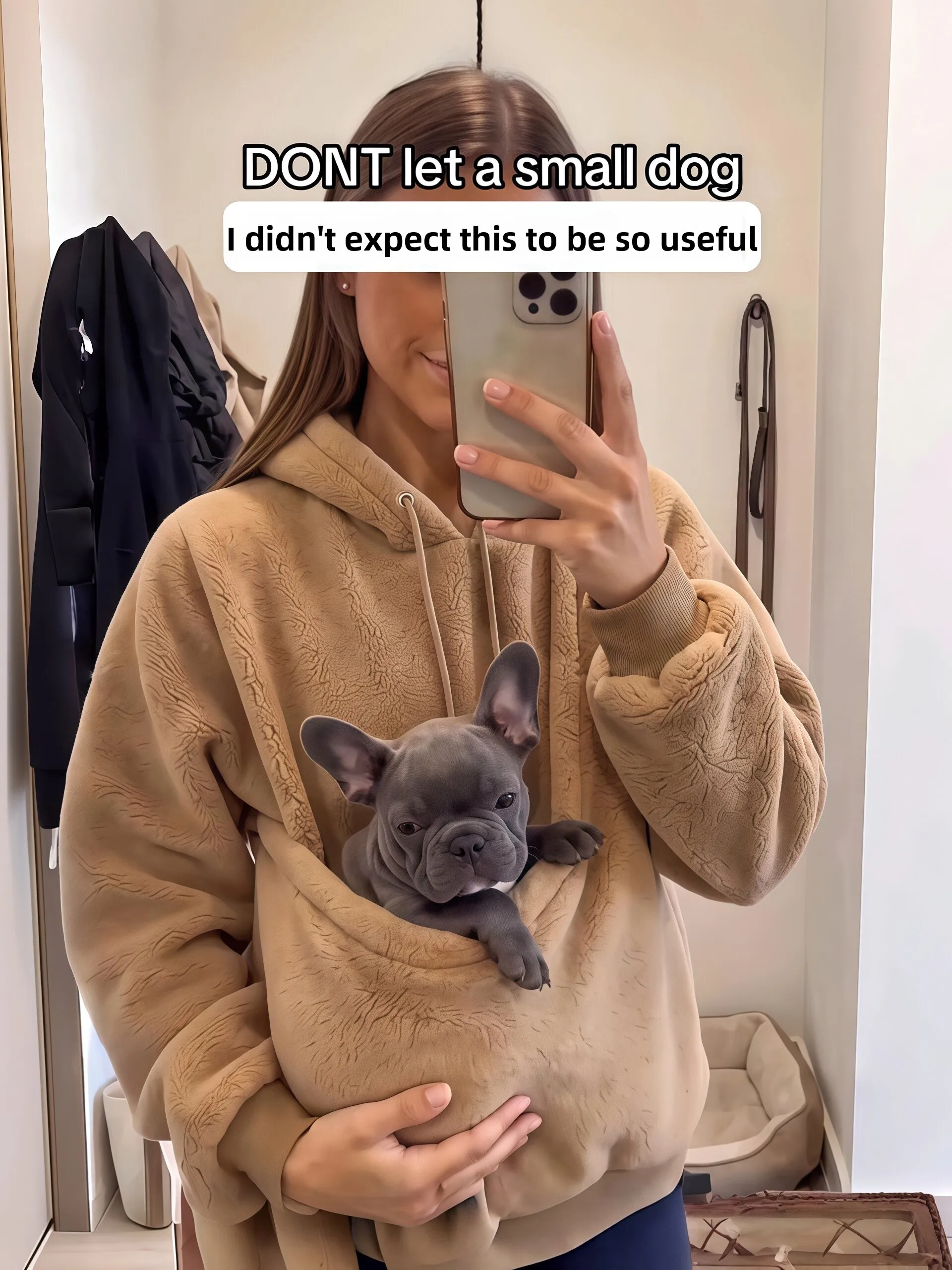 Kangaroo Pocket Hoodie Fleece Warm Outfit for Pets Crossbody Travel Friendly Women's Sweatshirt with Pocket Autumn Winter