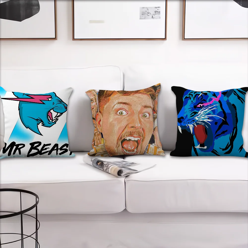 Game Blogger M-MrBeast Cartoon cushion cover Accessories Square Cushion Room Bedroom Headboard Sofa Living Backrest Car Nap Time