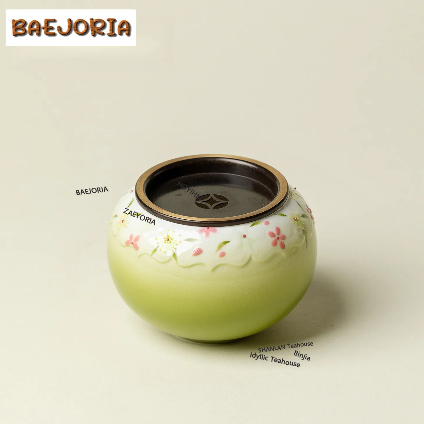 BAEJORIA Hand-painted Light Green Floral Jianshui Washing Cup Bowl Writing-brush Washer Tea Residue Barrel Chaxi Cha Ornaments