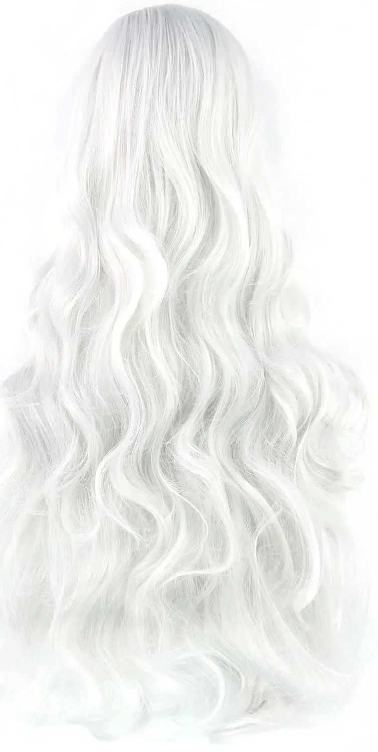 Halloween New Black Cat Cosplay Wig Women Silver White Long Curly Hair with Oblique Bangs Halloween Costume Party Wigs for Women view 4