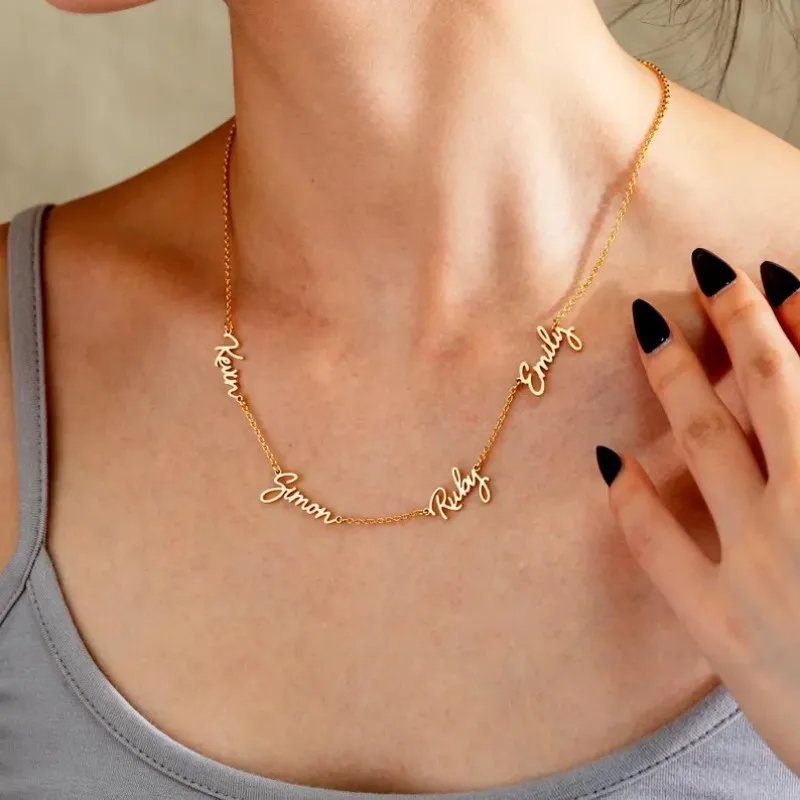925 Silver Custom Three Name Necklace Personalized Name Nameplate Charm Necklaces Girlfriends Pendant Gift for Family Jewelry