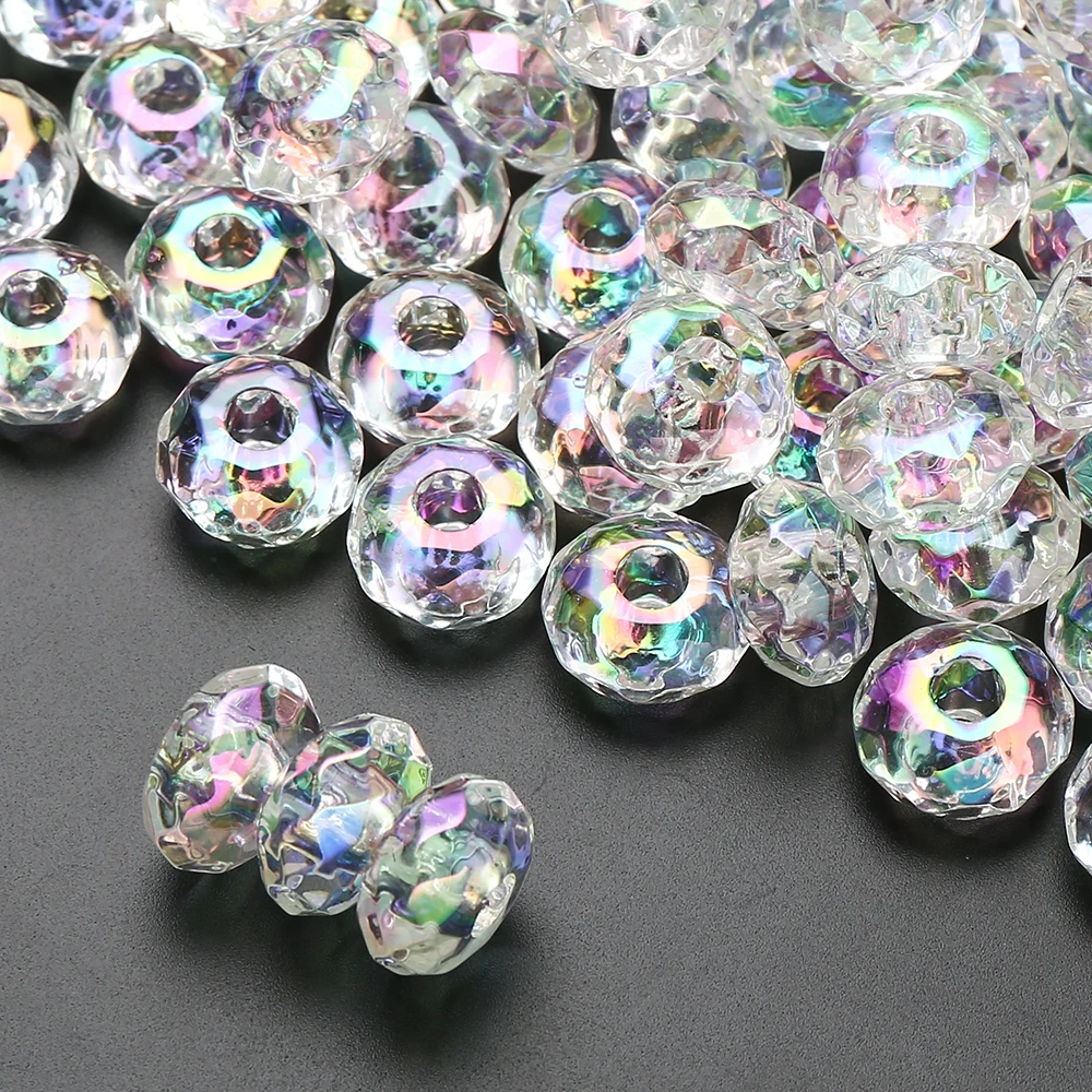 100Pcs Transparent Large Hole Acrylic Beads Ab Color Clear Spacer Beads for Diy Creative Projects Keychain Charms Bracelet