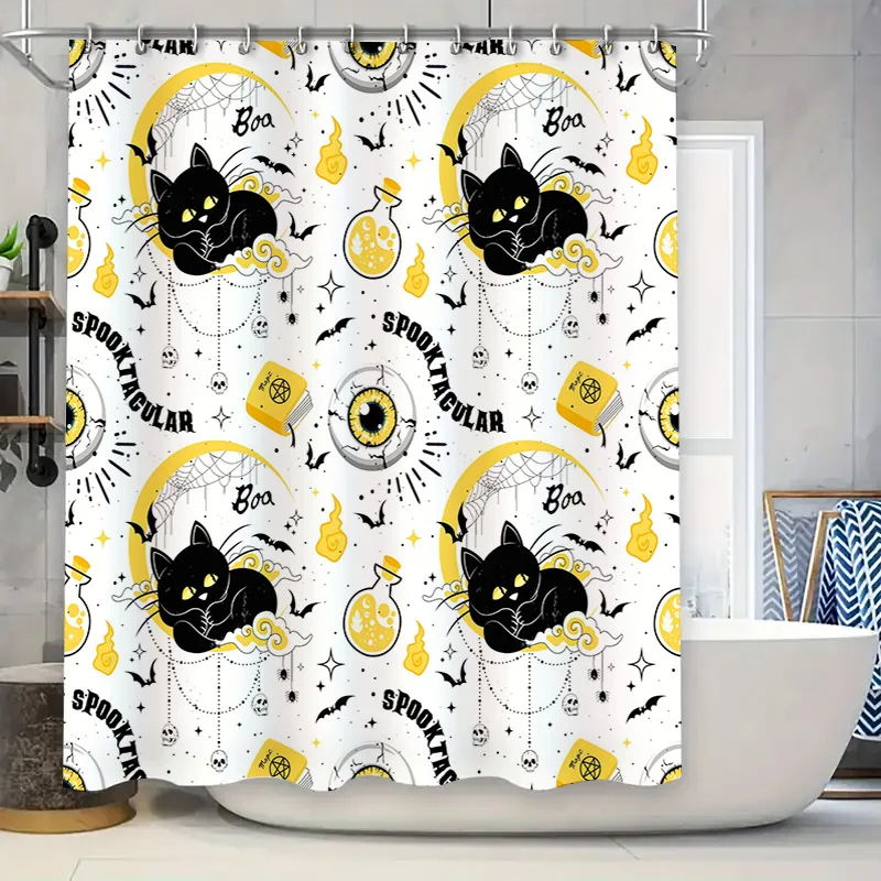 Spooky Cute Black Cat Moon Halloween Party Waterproof Shower Curtain Decor for sale on AliExpress would readHalloween Waterproof