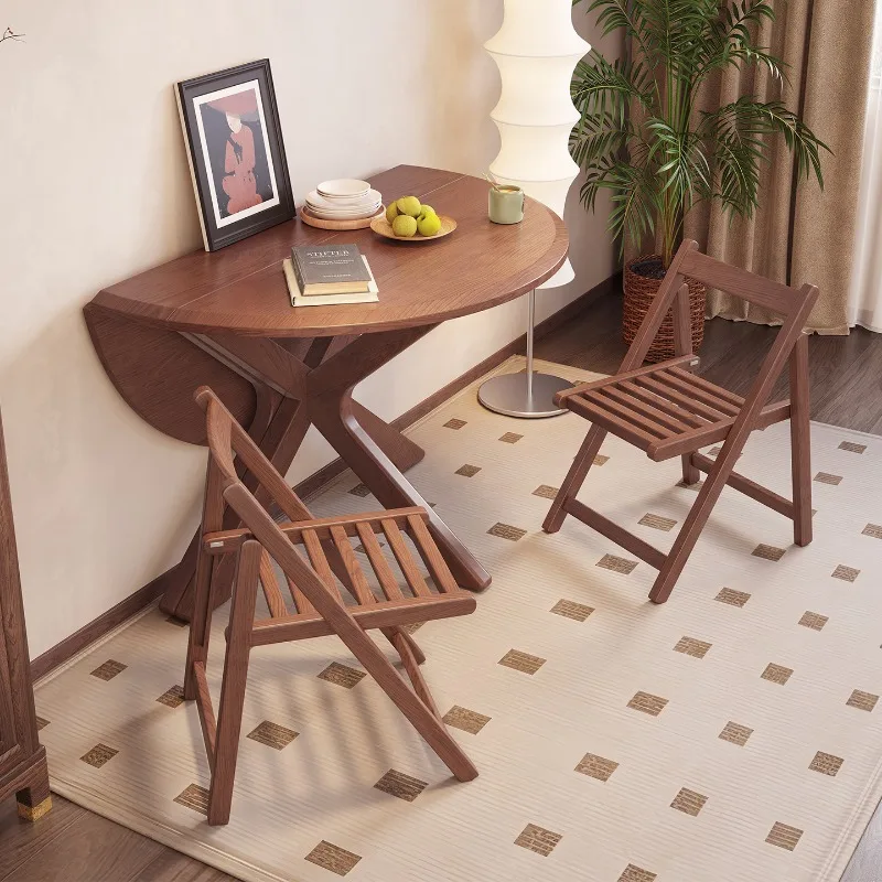 Solid wood round table Small apartment household stackable eating table Round