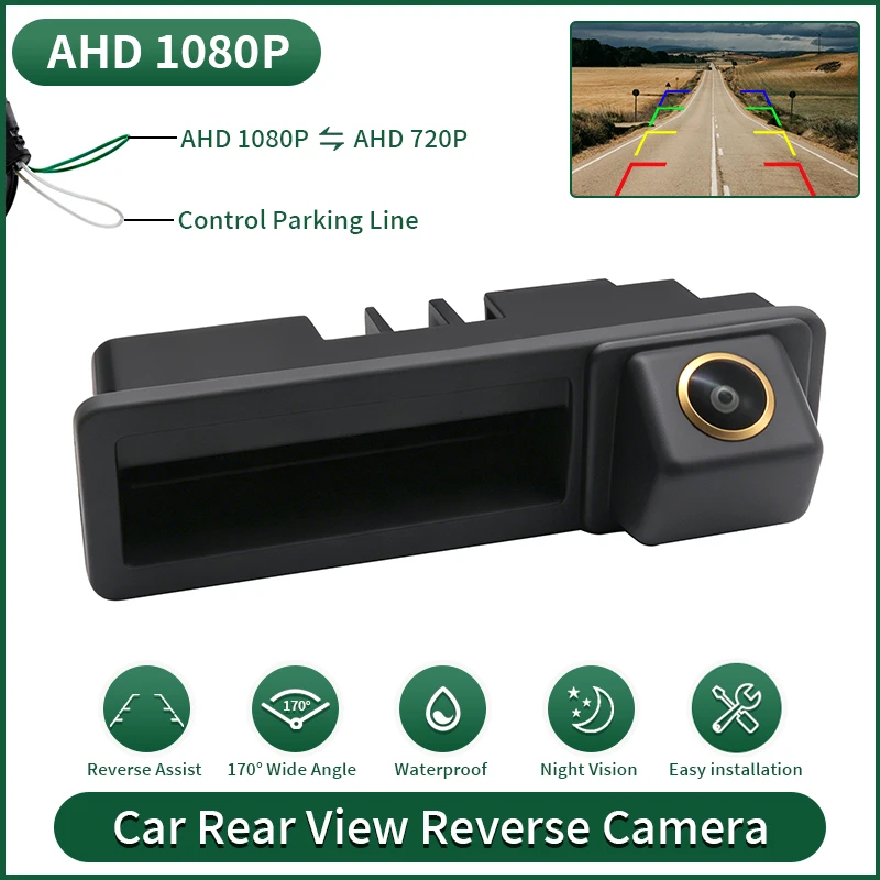 

Камера заднего вида AHD 1080P CVBS с золотистой линзой для установки в ручку багажника автомобиля Audi A3 8P S3 RS3 A6 Q7 A4 S4 B7 B6 RS6 RS4