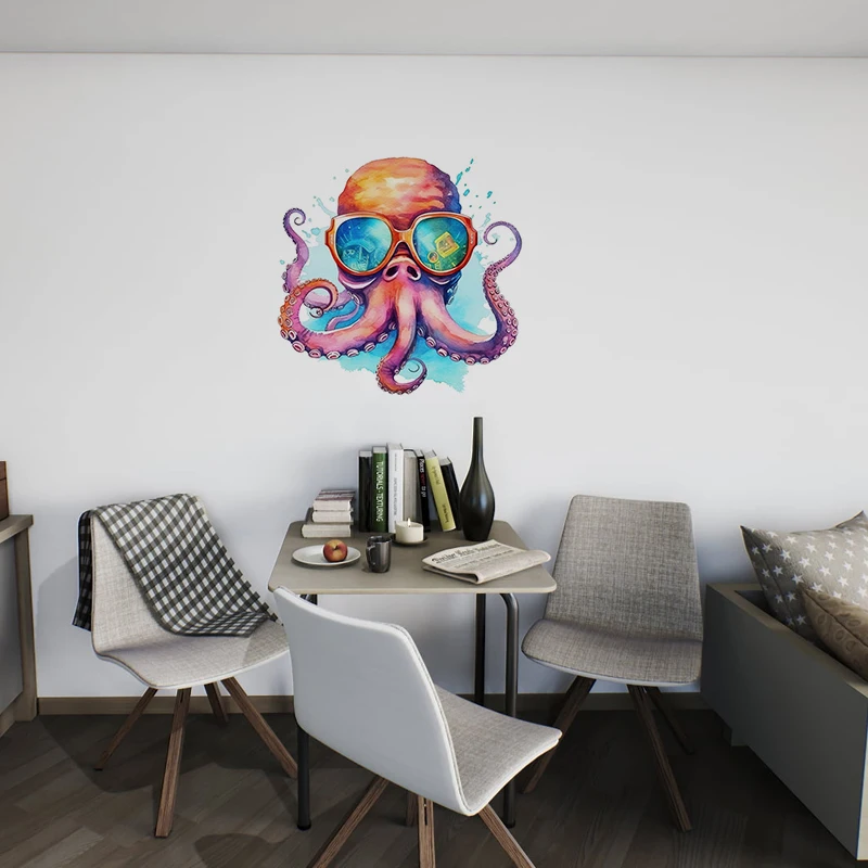 T769#Watercolor Octopus Wall Sticker Kids Room Background Home Decoration Mural Living Room Wallpaper Funny Decal