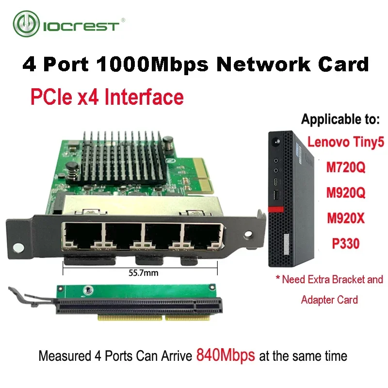 

IOCREST PCIe x4 4 порта Gigabit Ethernet-контроллерная карта 1000 Мбит/с NIC Realtek RTL8111H чипы, предназначенные для маленьких чехлов Lenovo