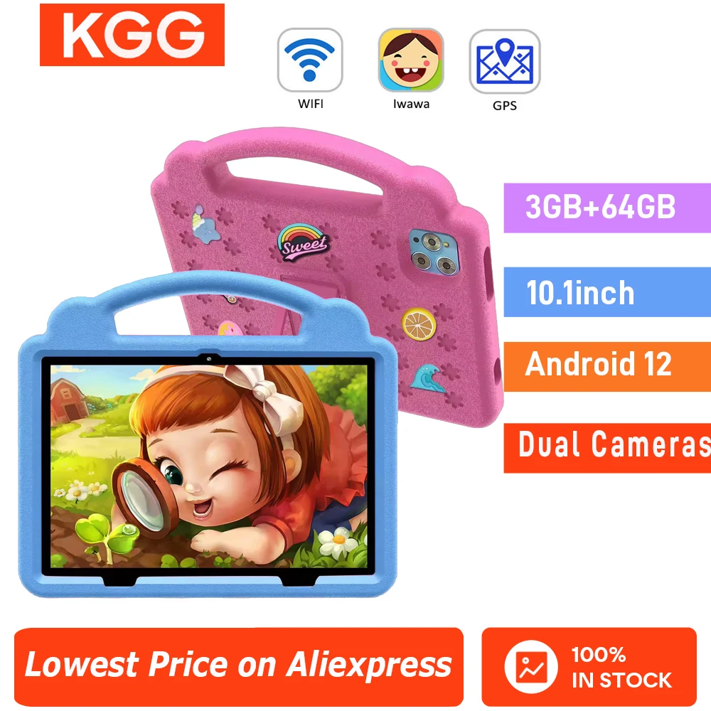 

Kids Tablet 10.1inch 64GB Kids-Proof Case WiFi Google Learning Education Learning Toy Tablet Android 12 Children PC 4000mAh