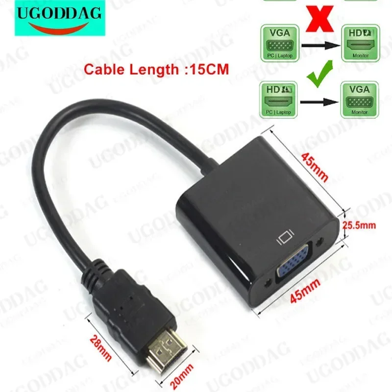 HD HDMI-compatible to VGA Adapter 1080P Digital to Analog Converter Cable For PS4 PC Laptop TV Box to Projector Displayer HDTV