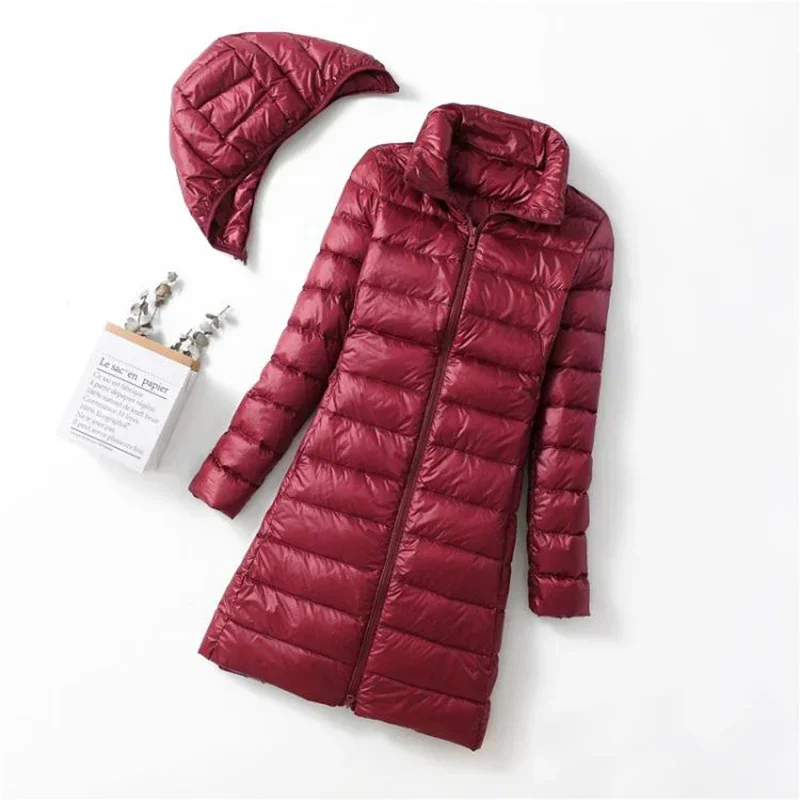 Women Down Jacket Fashion Hooded Hat Detachable Long Ultra Lightweight Packable Down Jacket Plus Size 5XL Puffer Jackets