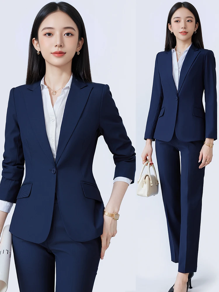 

Cobalt Blue Women's Suit Jacket Professional Career Interview Workwear Fashionable Business Style Commute Friendly Polyester
