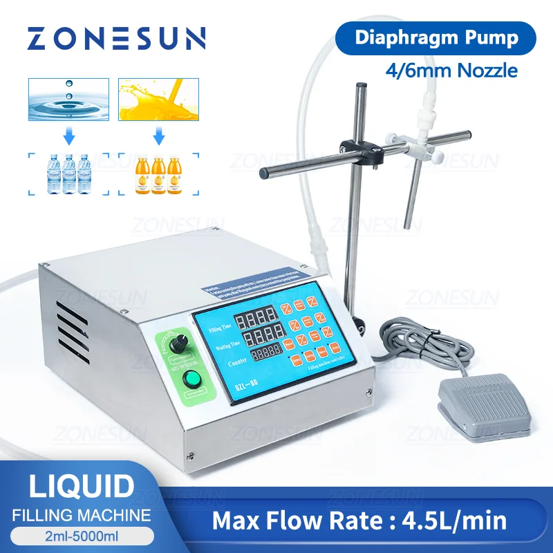 ZONESUN Single Nozzle Diaphragm Pump Bottle Water Filler Liquid Filling Machine Juice Beverage Oil Perfume ZS-YTDP1