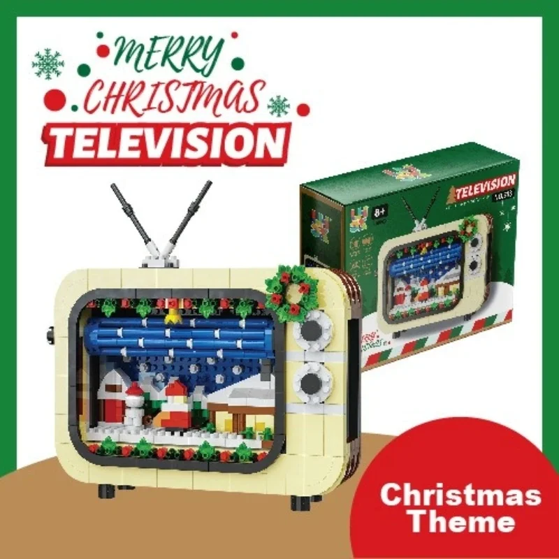 

800+PCS Retro Christmas TV Building Blocks Set,Holiday Gift Santa Claus Model Construction Toys,Creative Christmas DIY Toy 14+y