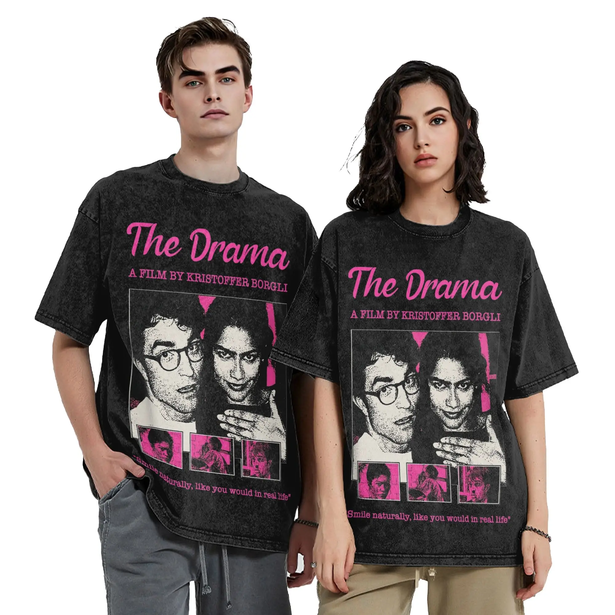 The Drama 2026 Zendaya & Robert Pattinson Washed T Shirt Streetwear Hip Hop Retro T-Shirts Tees for Men Women Oversize Printed