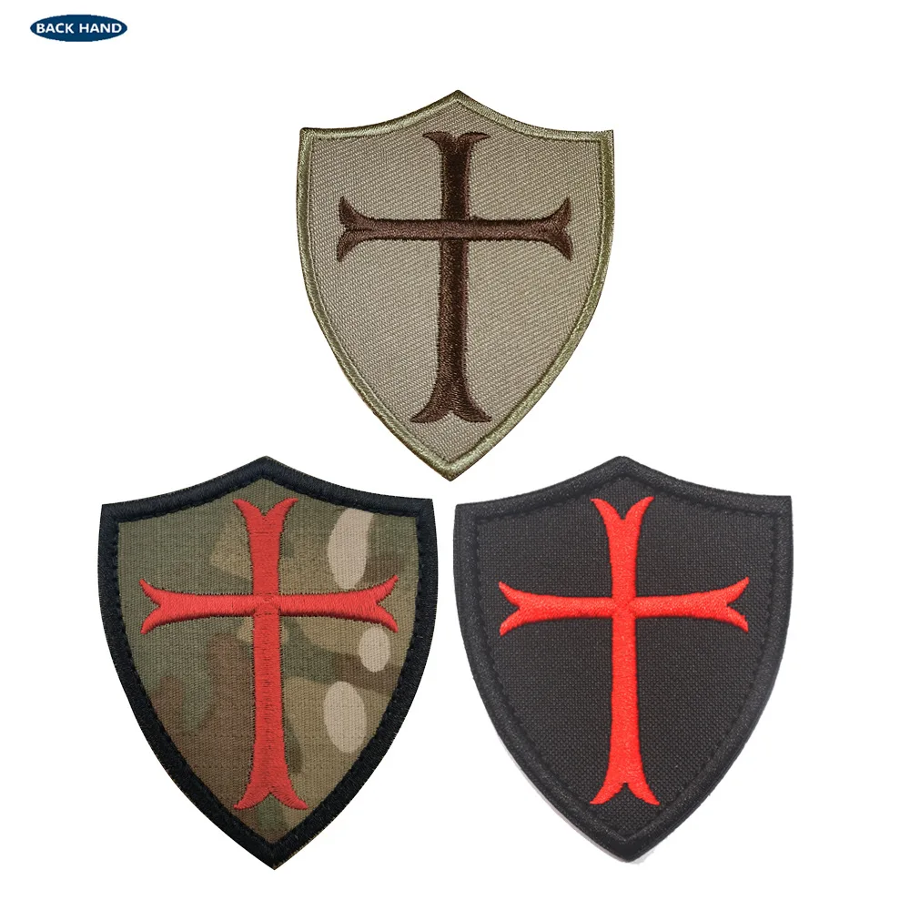 Knights Templar Cross Shield Military Morale Embroidered Hook & Loop Patches