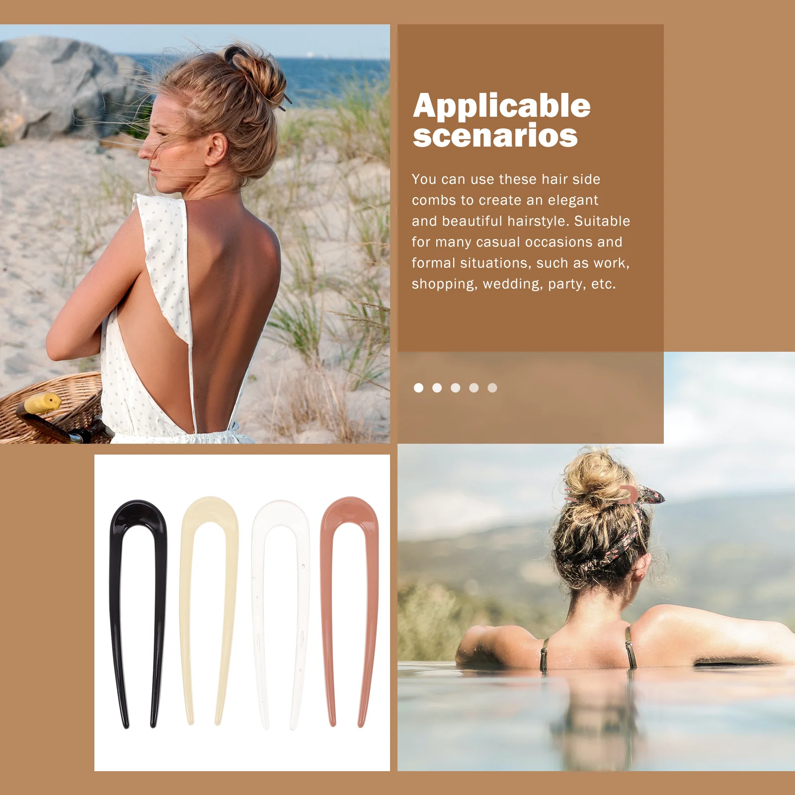 4 قطع من مشابك الشعر على شكل حرف U، مشابك سيدة ممتازة لعصي الشعر العصرية، ديكور غطاء الرأس الأنيق لقضاء عطلة السفر و #5