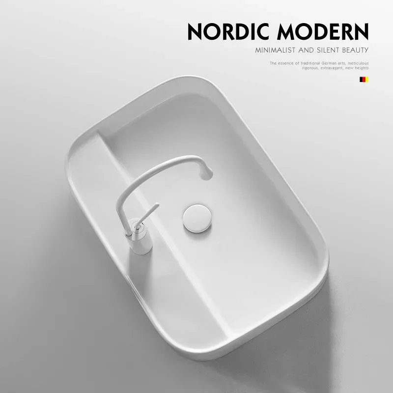 Bathroom Sink Ceramic Washbasin Nordic Morden White Countertop Wash Basin Square Hotel Creative Art Basin With Free Faucet