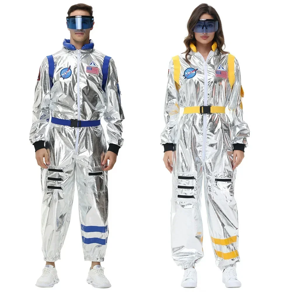 Adult Silver Astronaut Suit Male and Female Astronaut Suit Space Jumpsuit Halloween Rolepla Family Party Costume Birthday Gift