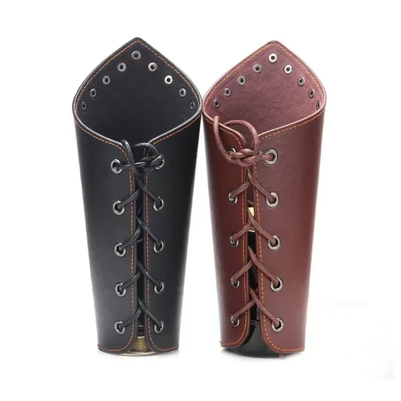 1Pc Cosplay Props Faux Leather Wide Bracer Lace Up Arm Armor Cuff String Steampunk Vintage Medieval Gauntlet Wristband Bracelet