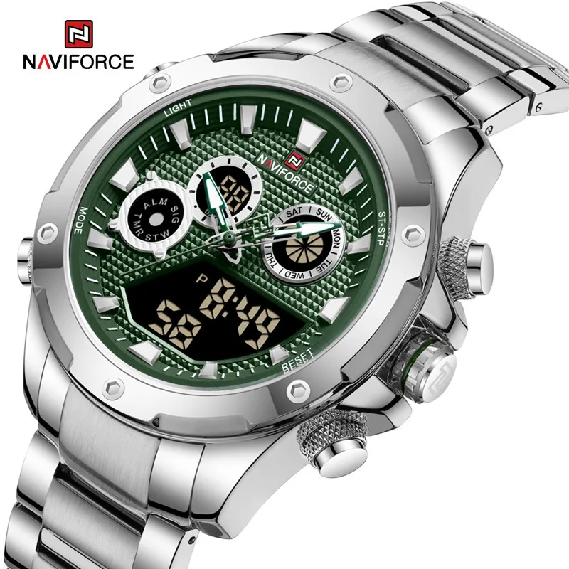 

NAVIFORCE 9217 Mens Watch Top Stainless Steel Quartz Watches For Men Luminous Digital Waterproof Male Clock Relogio Masculino