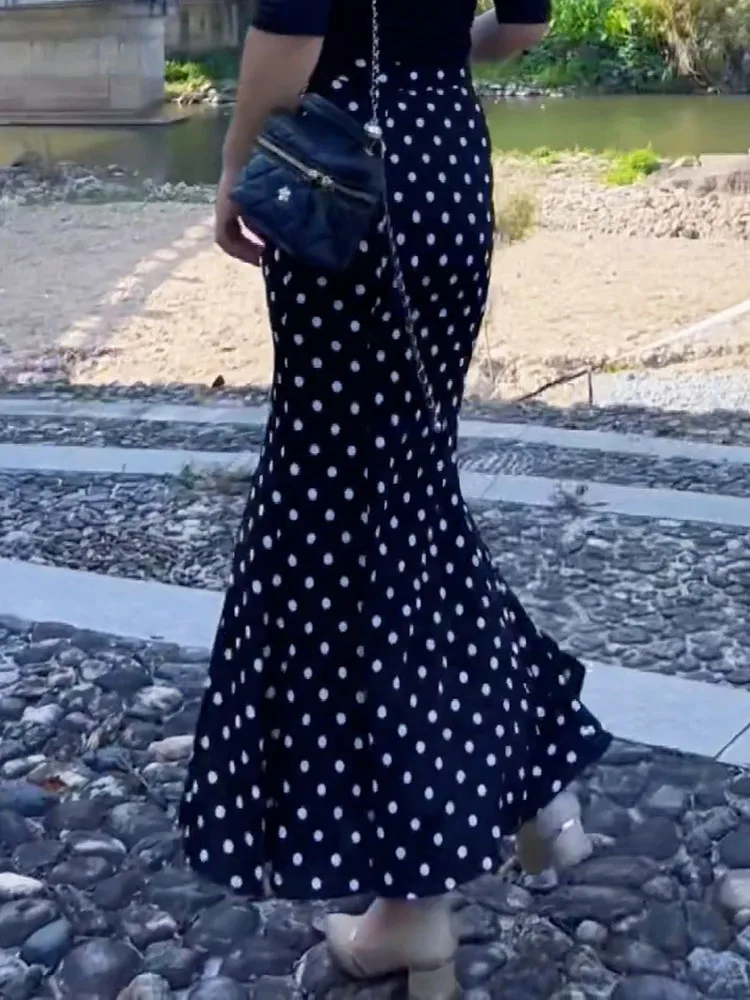 

Ретро-юбка-карандаш в горошек с завышенной талией, летняя новинка, женская модная юбка средней длины