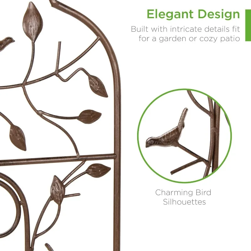 60x15in Iron Garden Trellis, Arched Outdoor Decoration w/Branches, Birds for Lawn, Garden, Backyard, Climbing Plants - Bronze