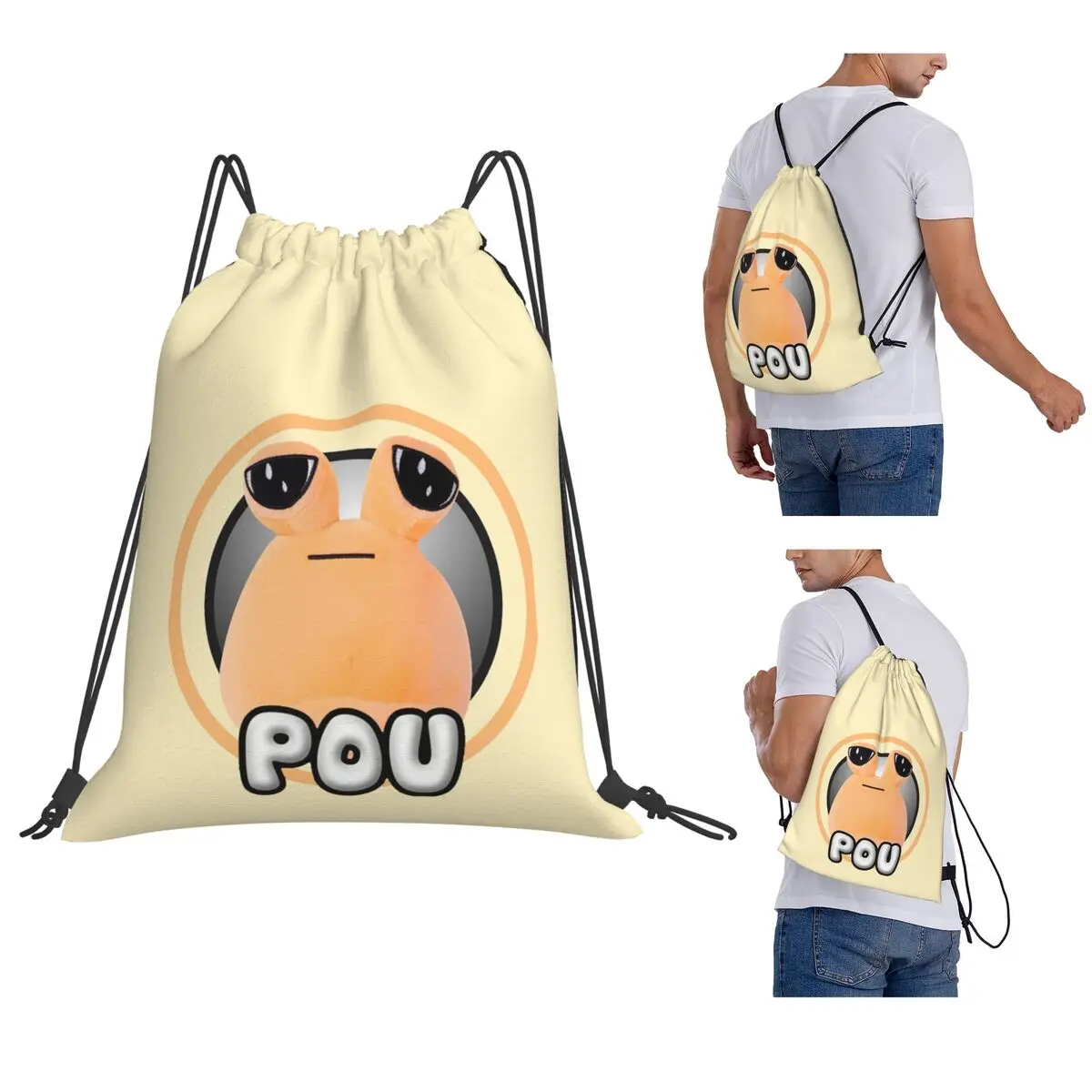 My Pet Alien Pou Cute Cartoon Backpacks Portable Drawstring Bags Sports Bag Book Bags for Man Woman Students