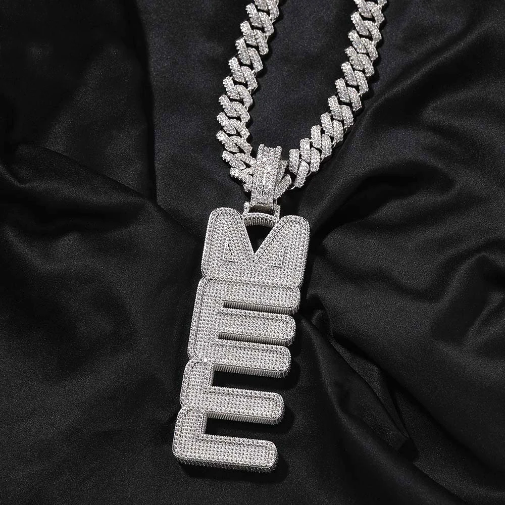 Customized MELL Vertical Font Letters Pendant Zircon Iced Out Necklaces Hip Hop Jewelry For Men Women Copper Free Shipping