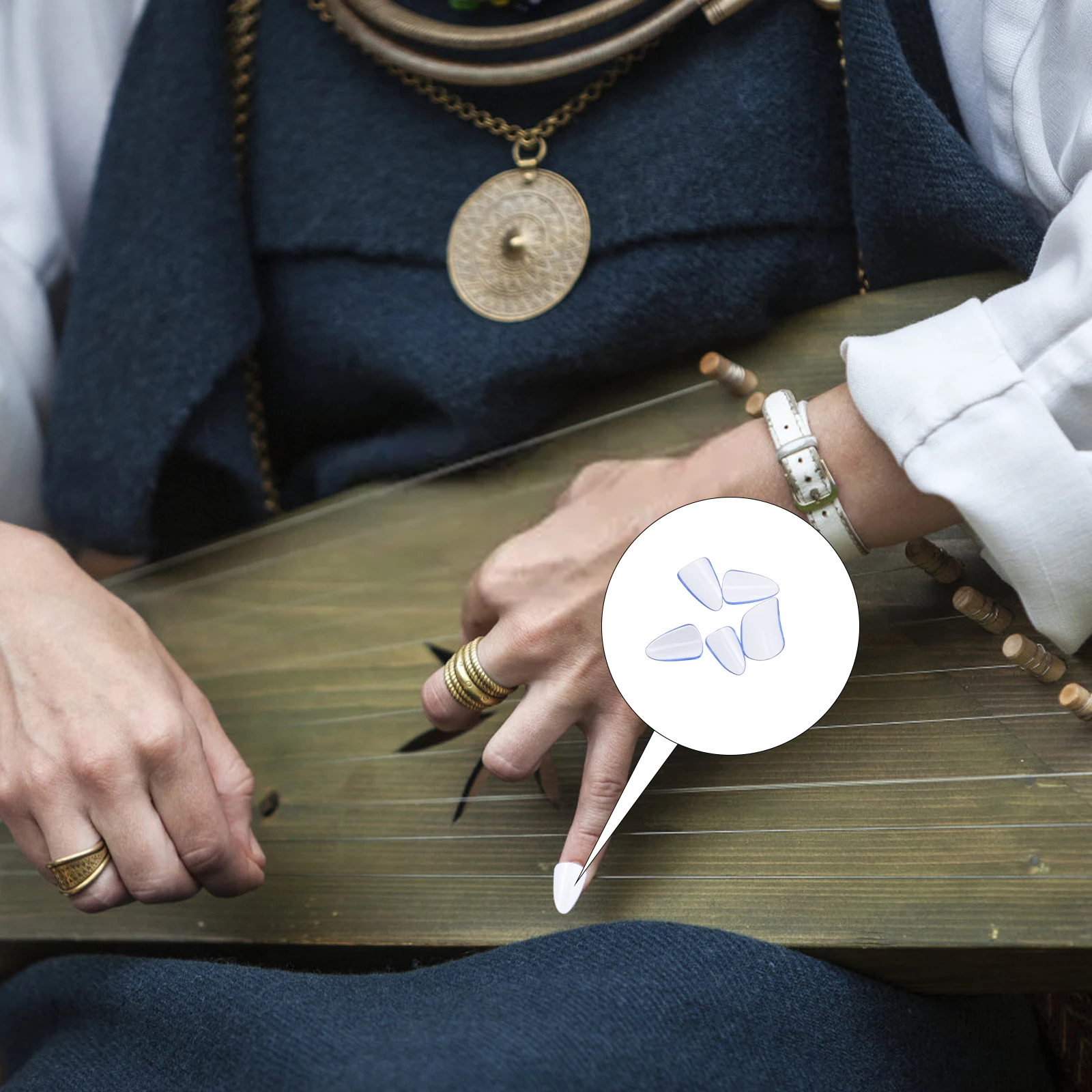 

5pcs Premium Pc Pipa Nails Sky- Durable Fake Nails For String Instrument Players Guzheng Lute